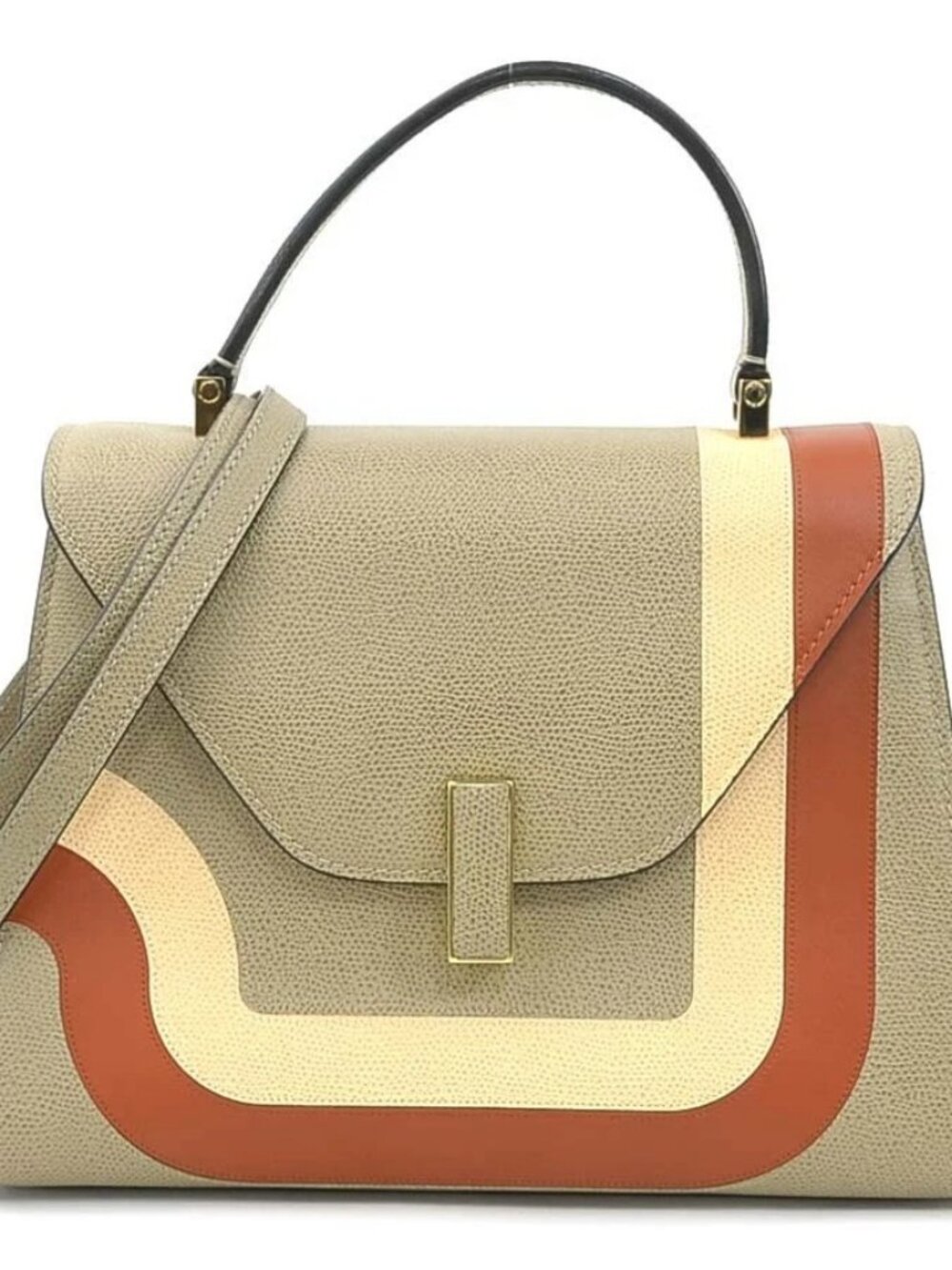 Auth Valextra Iside Medium Handbag Shoulder Bag Greige Leather